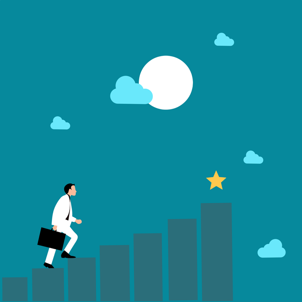 a businessman achieving success in step by step manner